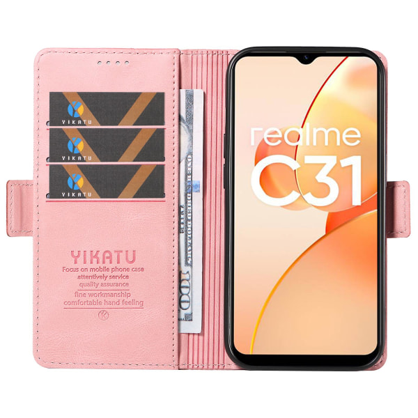 Pu Phone case för Realme C31 Wallet Skin-touch Flip Stand Cover Pink