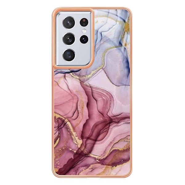 Skyddande phone case för Samsung Galaxy S21 Ultra 5g Yb Imd Series-16 Style E 2.0mm Imd Marmormönster Galvaniseringsram Tpu cover Rose Gold
