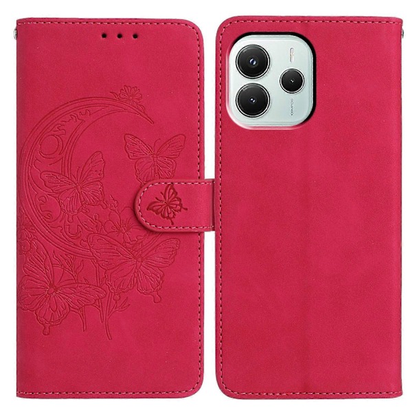 Til Xiaomi Redmi Note 14 5G Etui Sommerfugl Blomst Præget PU Læder Wallet Stand Telefon Cover Multicolor Rose