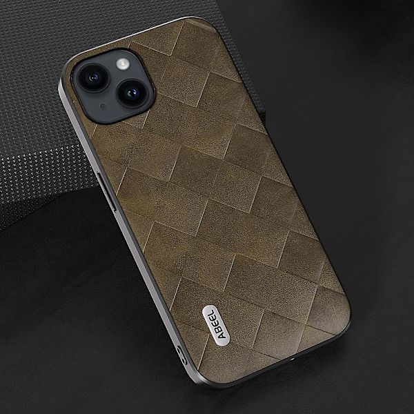 För Iphone 15 Plus Pu Läderbelagd Pc+tpu Phone case Grid Texture Cover Green