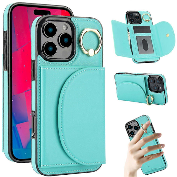 iPhone 16 Pro -kotelo RFID-suojauksella, lompakolla, jalustalla, nahka+TPU-puhelinkuori Multicolor Style D