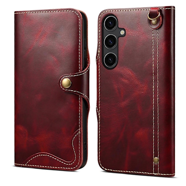 Samsung Galaxy S24 -kotelo, soljellinen aitoa lehmännahkaa + TPU-puhelinlompakkokotelo Multicolor Wine Red