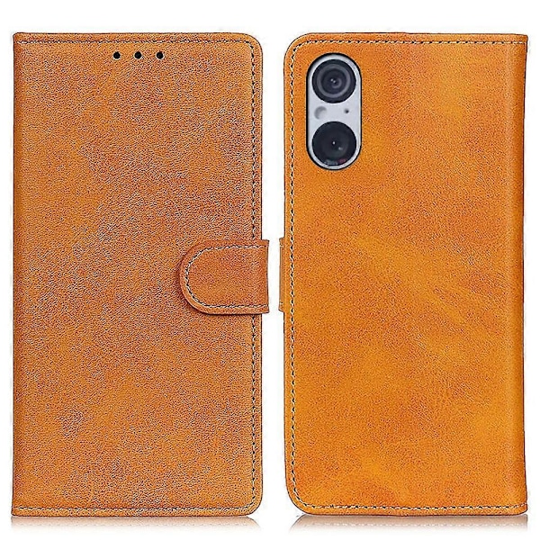 Læder telefoncover til Sony Xperia 5 V, ridsefast, tekstur af okselæder, pung med stativ Multicolor Style D