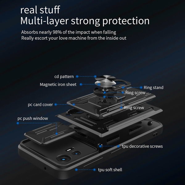 Stötsäkert cover för Motorola Edge 30 Neo 5g, Ring Kickstand phone case med skjutkamera skyddskorthållare White