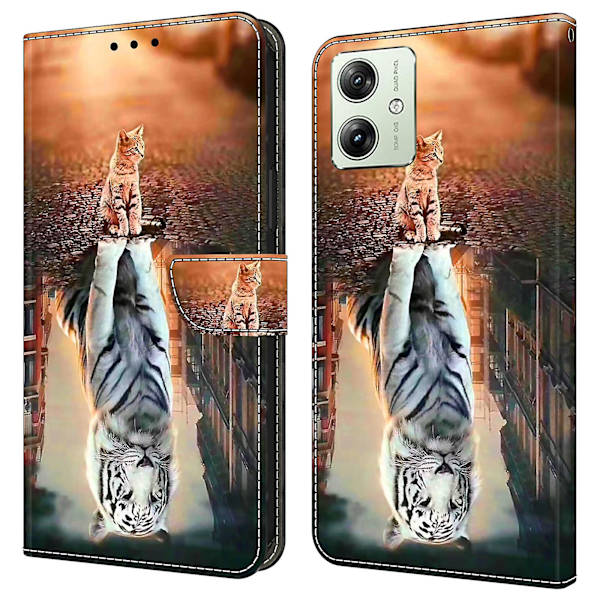 Plånbok Phone case För Motorola Moto G54 5g Case 3d Mönsterutskrift Läder Flip Cover Cat and Tiger