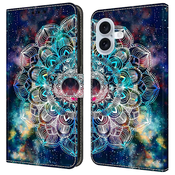 Skal för iPhone 16 Mönstertryckt Skyddande Fodral TPU+PU Läder Flip Telefonfodral Multicolor Style K