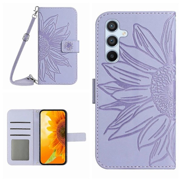 Mobilskal med crossbody-rem för Samsung Galaxy A35 5G PU-läder Solros Stativ Multicolor Style B