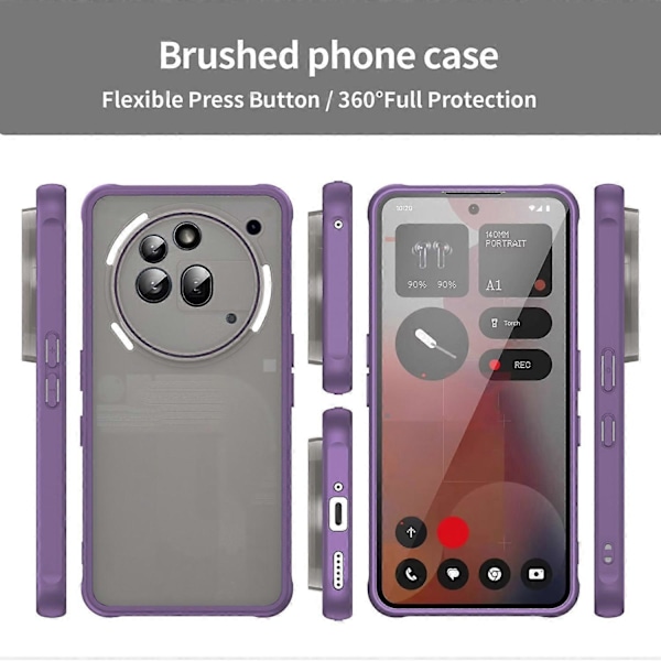 For Nothing Phone (3a) Pro Deksel Fallsikkert med Airbags Frostet Gjennomsiktig PC+TPU Telefon Bakdeksel Multicolor Purple