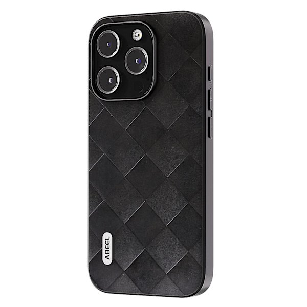 För Iphone 15 Pro Max repsäkert Pu-läderbelagd Pc+tpu Phone case Grid Texture Cover Black