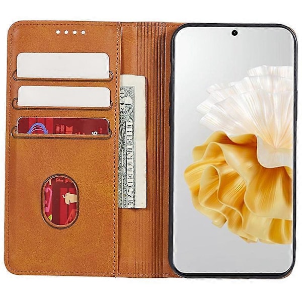 Til Huawei P60/P60 Pro Kalvetekstur PU Læder Etui Business Stil Tegnebog Stativ Telefon Cover Multicolor Style C
