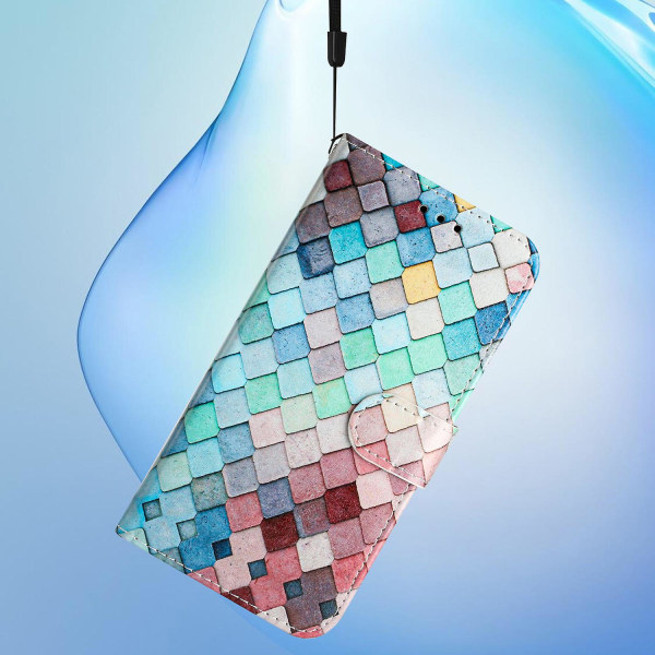 För Iphone 15 Plus Pu Läder Case Mönster Skrivbord Cover Grids