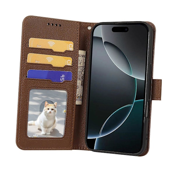 Læderetui med pung, stativ og magnetlukning til iPhone 16 Pro Max - Grøn Multicolor Brown