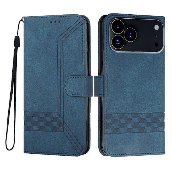 Mobilskal för iPhone 17 Pro med rem, präglat PU-läder, plånboksställ Multicolor Royal Blue