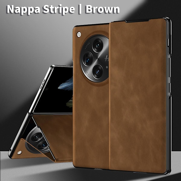 Vikbart case för Oneplus Open, Nappa Texture Stand Leather + Pc Phone Cover Brown