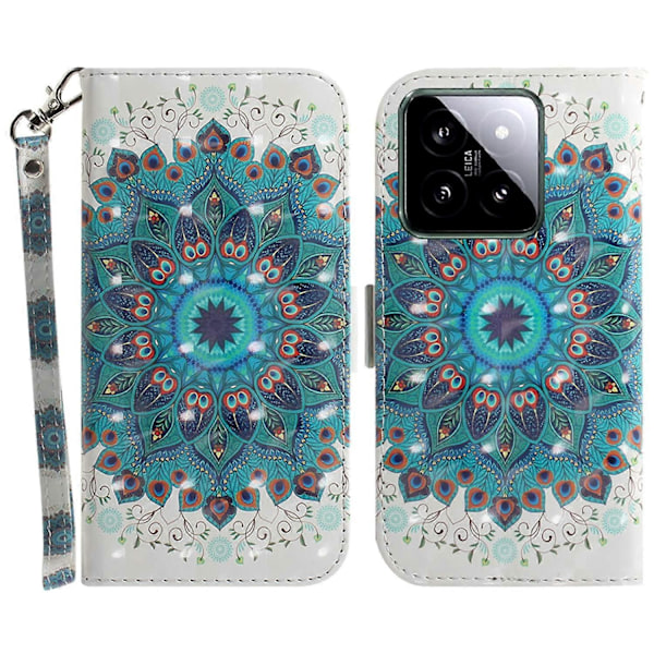 För Xiaomi 14 Fodral 3D Mönster Läder Anti-repa Telefonplånboksfodral Multicolor Peacock Wreath