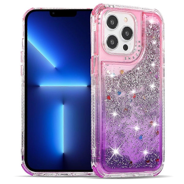 Til iPhone 13 Pro 6,1 tommer mobiltelefonetui TPU+PC Anti-drop Gradient Flydende Kviksandsskal Multicolor Pink+Purple