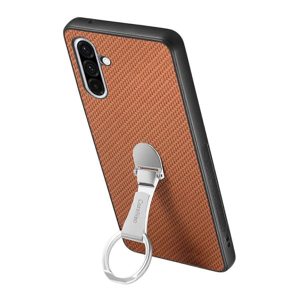 Skal för Samsung Galaxy A56 5G Fällbart Ställ Läder Baksida Kolfibertextur Multicolor Brown