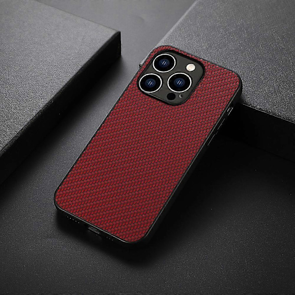 För iPhone 15 Pro Telefonskal Kolfibertextur PU Läderbelagd TPU Fodral Multicolor Style B