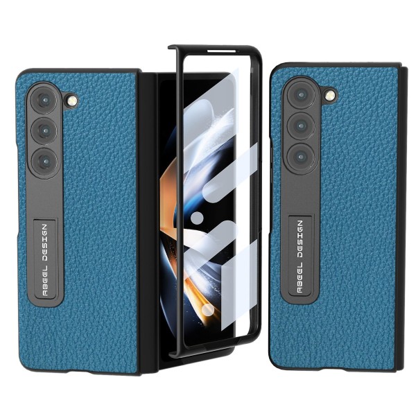 För Samsung Galaxy Z Fold5 5g Kickstand case Litchi Texture Kohud Läderbelagd PC- cover Blue