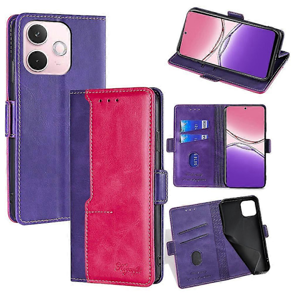 Til Oppo A5 Pro 4G/ 5G/ A5 Energy 5G Etui Kontrastfarve Tegnebog Læder Telefoncover Multicolor Rose + Purple
