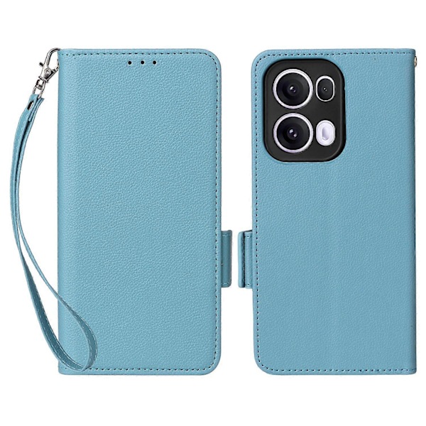 For Oppo Reno13 Pro 5G Deksel med Håndleddsrem Litchi Tekstur PU Lær Lommebok Telefondeksel Multicolor Baby Blue