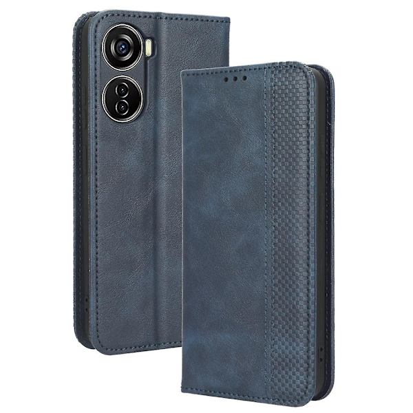 För Zte Blade V40 Design Pu Läderställ Phone Case Retro Cover Blue