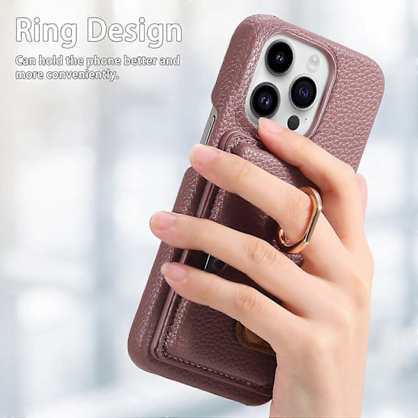 Y2 iPhone 16 Pro -kotelo, jossa sormuspidike, jalusta, korttipaikka ja nahkainen takakuori- Multicolor Date Apricot