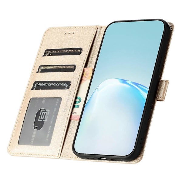 iPhone 15 Plus PU-nahka+TPU Lompakkokotelo Jalustalla ja Hihnalla, Silkkikuvio Multicolor Style C