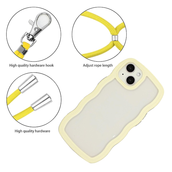 För Iphone 15 Wave Ramform Phone case Pc + TPU Transparent cover med justerbar rem Yellow