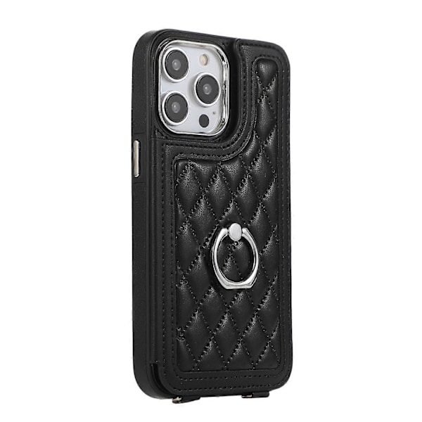 För iPhone 16 Pro Max Skal TPU+PU Läder Telefonskydd med Ringstativ och Axelrem Multicolor Style C