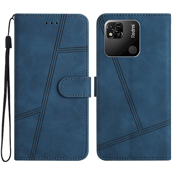 För Xiaomi Redmi 10a Phone Case Skin-touch Feeling Retro Pu Läder Sylinje Dekor Cover Blue