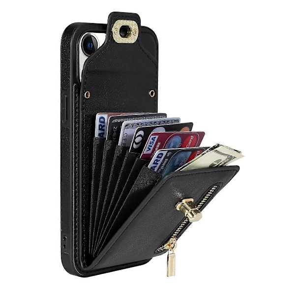Korttipaikallinen puhelinjalustakotelo iPhone 15:lle, vetoketjutasku PU-nahkapäällysteinen TPU-suojus Multicolor Style C
