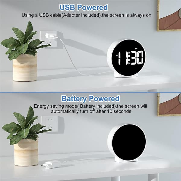Väckarklocka Digital reseväckarklockor Bedside Batteri Nätdriven Dubbla högljudda larm för tunga sovande Klocka Vit White