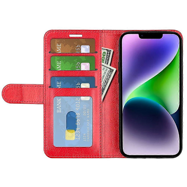 PU Læder Stand Telefon Cover Wallet Folio Flip Cover til iPhone 15 Plus Multicolor Style B