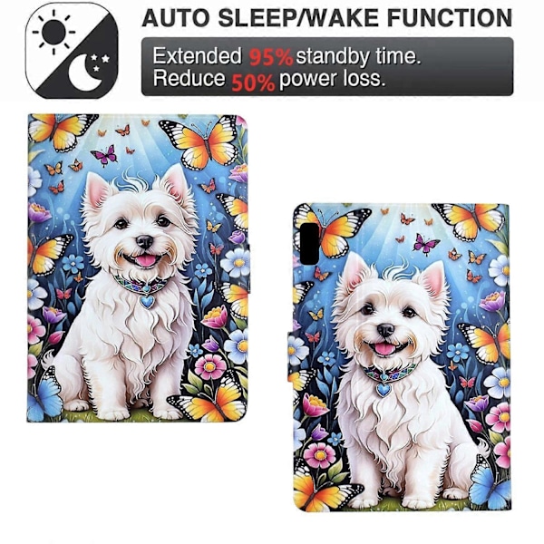 Stativetui med mønstertryk i læder til Lenovo Tab M9 TB-310FU tablet med automatisk våge/dvale funktion Multicolor Dog