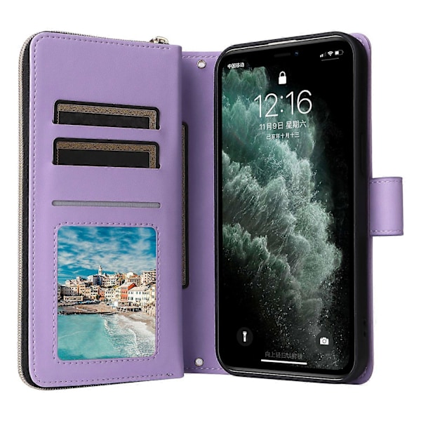 Til iPhone 11 Pro Max Etui Lynlås Pung Rhombus Telefon Læder Cover med Skulderrem Multicolor Style E