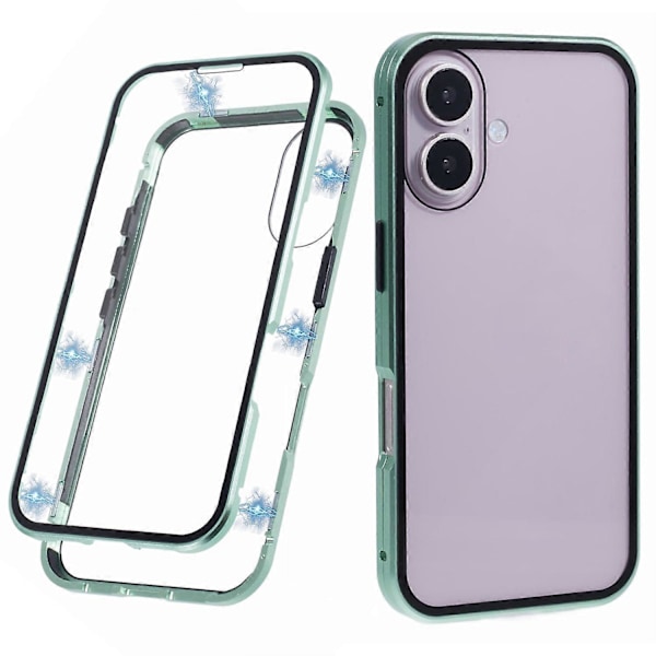 För iPhone 16 Plus Skal Magnetiskt Fullständigt Skydd Transparent Mobilskal - Multicolor Green