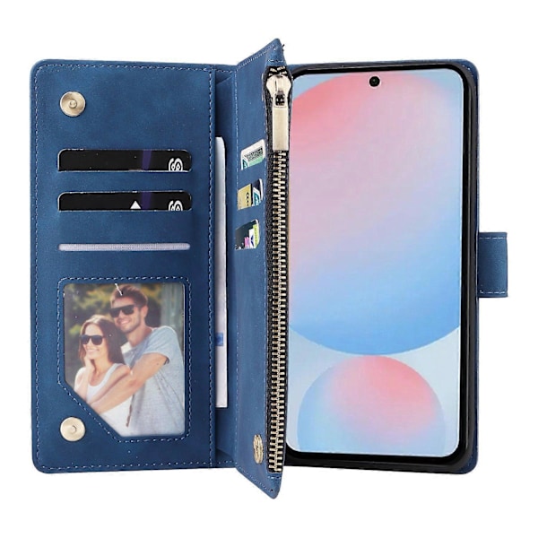 Til Samsung Galaxy A56 5G Etui Lynlås Pung Flere Kortpladser Læder Telefon Cover Multicolor Blue