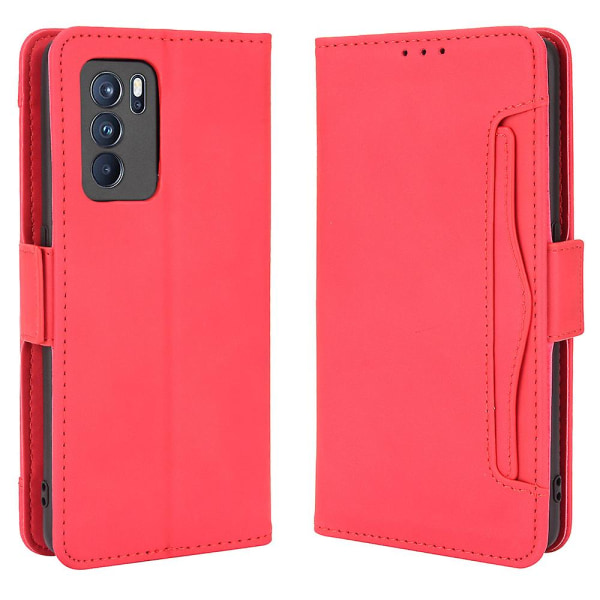 Läderställ Plånbok Phone case Cover med flera kortplatser för Oppo Reno6 Pro 5g (mediatek) Red