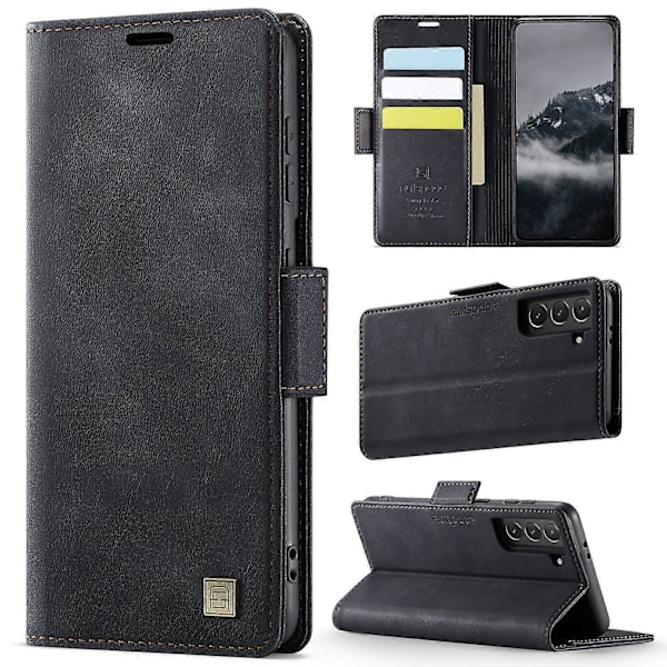 För Samsung Galaxy S21 FE 5G Fodral AUTSPACE A11 RFID-blockerande Retro Läder Mobiltelefon Plånboksfodral Multicolor Black