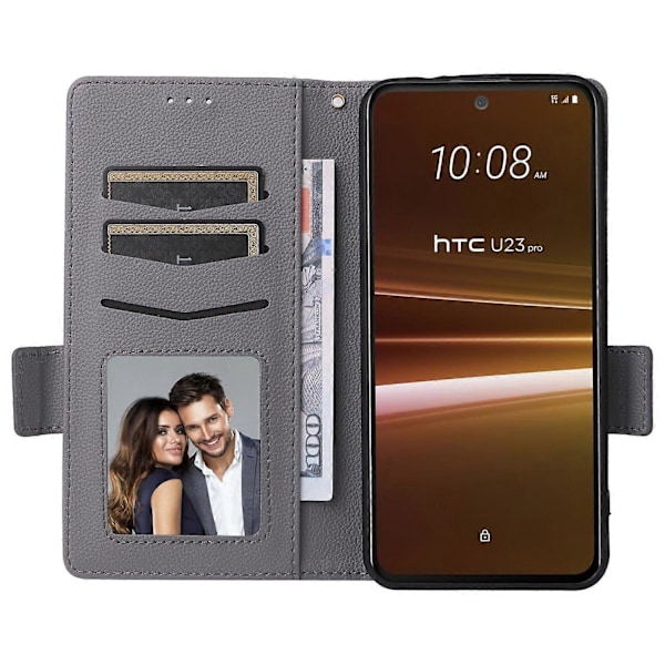 Telefoncover til HTC U23/U23 Pro 5G Litchi Tekstur Wallet Stand PU Læder Cover - Multicolor Grey