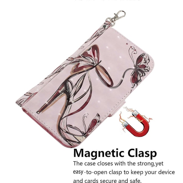 Fodral för Xiaomi Redmi Note 14S 4G, mönstertryckt plånboksfodral i läder med handledsrem Multicolor Butterfly High Heels