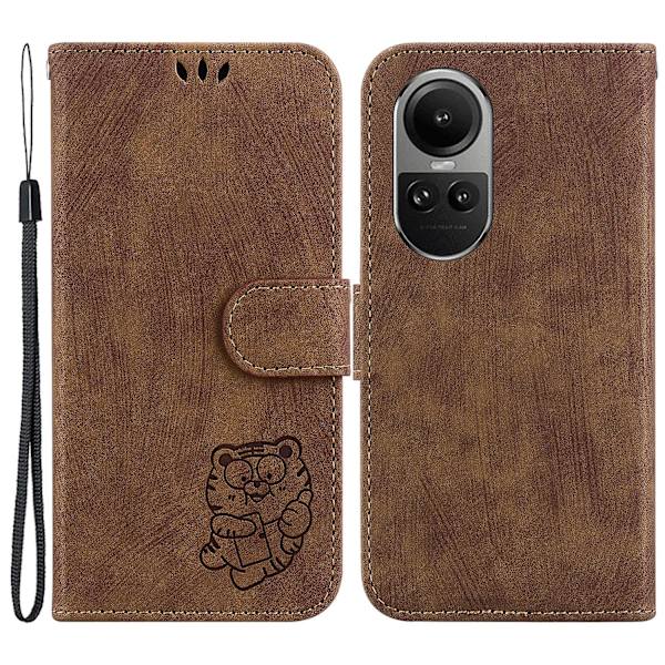 Til Oppo Reno10 5g (global) PU Læder Tiger Mønster Præget Etui Stand Wallet Flip Telefon Cover Brown
