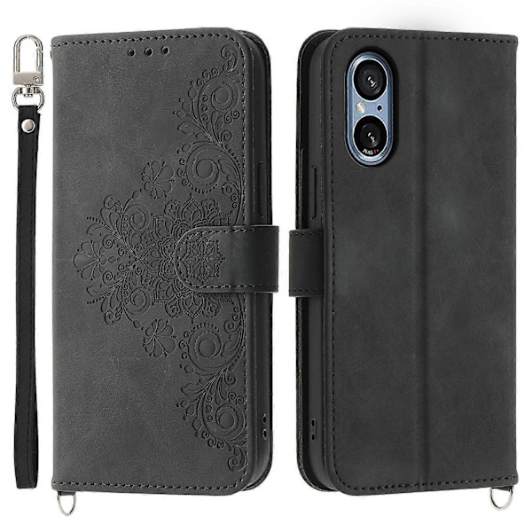Til Sony Xperia 5 V Etui Præget Læder Telefon Cover med Håndrem+Skulderrem Multicolor Style E