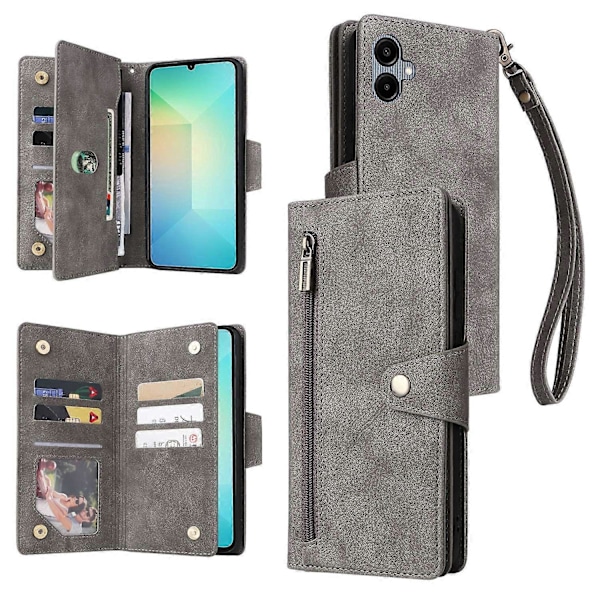 Til Samsung Galaxy A06 Etui Lynlås Pung Læder Støtteben Telefon Cover Nittedekor Multicolor Style A