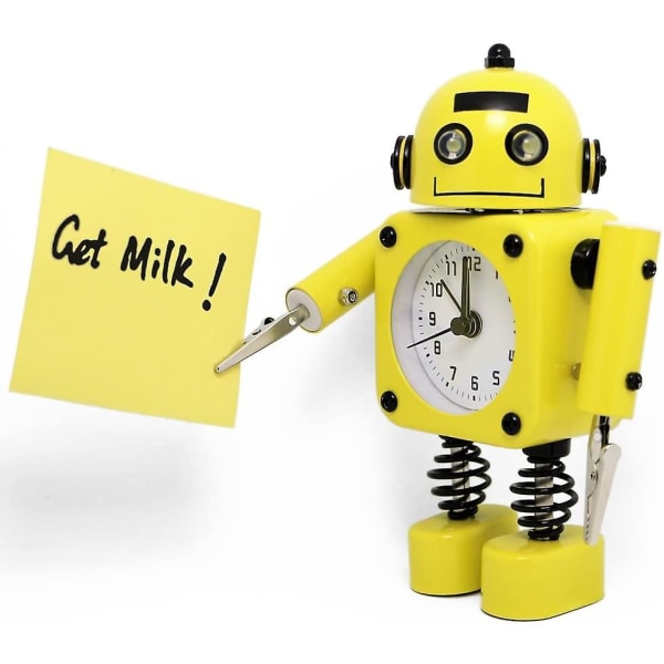 Wekity Robot väckarklocka i rostfritt metall - väckarklocka med blinkande ögonljus och handklämma (rubyröd) Yellow