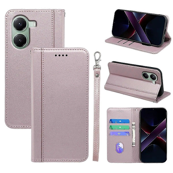 HX01 Plånboksfodral för Xiaomi Poco X7 Pro 5G/Redmi Turbo 4 5G Magnetisk Stängning PU Läder Telefonskal Multicolor Rose Gold
