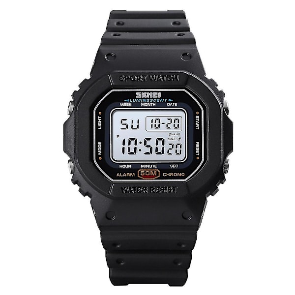 Skmei 1608 Vandtæt Sports Ectronic Ur med Timing, Sort
