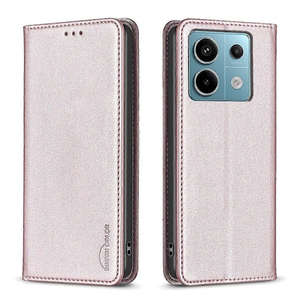 BINFEN COLOR BF18 PU-lærveske med magnetisk autoabsorbering for Xiaomi Redmi Note 13 Pro 5G/Poco X6 5G Multicolor Rose Gold