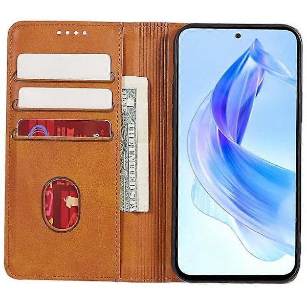 Honor Magic5 Pro Vasikannahka Pintainen Iskunkestävä PU-nahkainen Suojakotelo Käännettävä Jalustallinen Lompakkokotelo Multicolor Style C